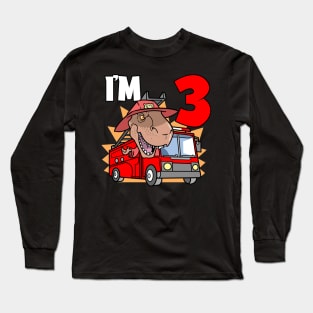 I'm 3 Birthday Firefighter T-Rex Long Sleeve T-Shirt